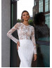Beaded Long Sleeve White Lace Buttons Back Wedding Dress